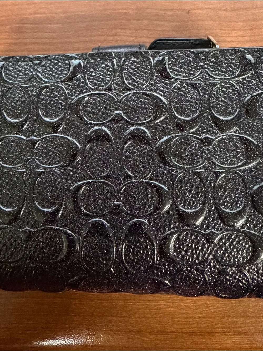 Coach Black Embossed Signature Leather Wallet with Gold Logo